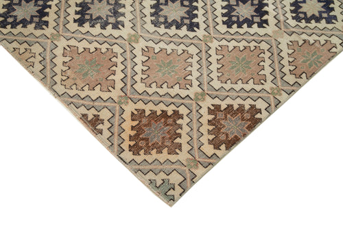 Handmade Area Rug - Checkered Kilim Beige Cotton Wool Flat Weave Carpet 5'8"x9'1"
