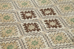 Handmade Area Rug - Checkered Kilim Beige Cotton Wool Flat Weave Carpet 5'8"x9'1"