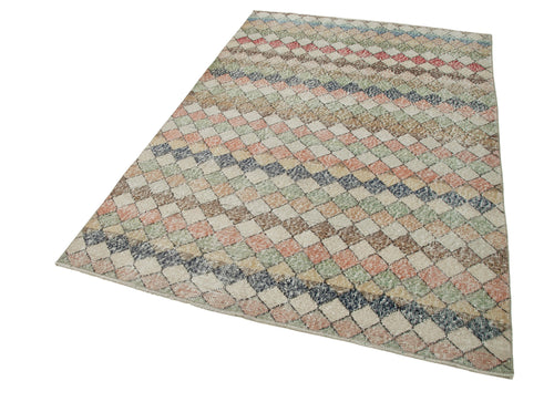 Handmade Area Rug – Checkered Kilim Turkish Wool Carpet 4'11''x7'1'' Durable Cotton Wool