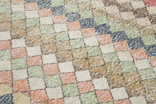 Handmade Area Rug – Checkered Kilim Turkish Wool Carpet 4'11''x7'1'' Durable Cotton Wool