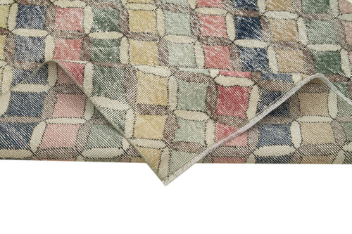 Checkered Kilim White Cotton Wool Handmade Area Rug 3'10'' x 8'11''