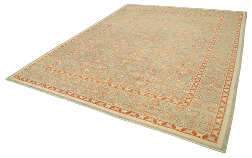 Tebriz Green Classic Cotton Wool Handmade Area Rug 9'3'' x 11'11''