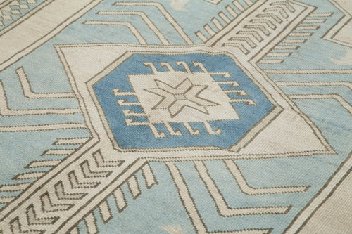 Handmade Area Rug - Blue Classic Cotton Wool 7x10 Vintage Turkish Carpet