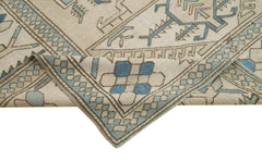 Handmade Area Rug - Blue Classic Cotton Wool 7x10 Vintage Turkish Carpet