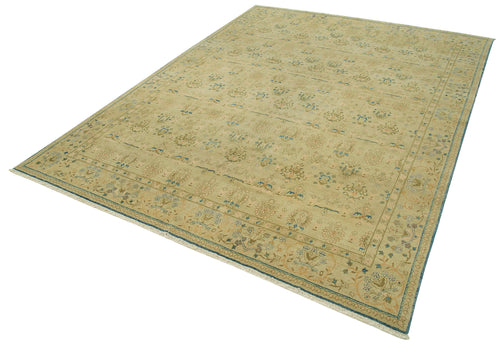 Handmade Area Rug – Classic Green Turkish Carpet | Wool Cotton Weave 7'8"x9'11"