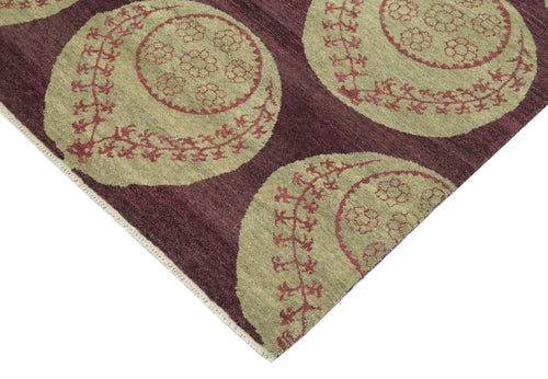 Tebriz Purple Classic Cotton Wool Handmade Area Rug 5'11'' x 8'1''