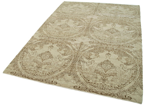 Tebriz Beige Classic Cotton Wool Handmade Area Rug 6'0'' x 8'11''