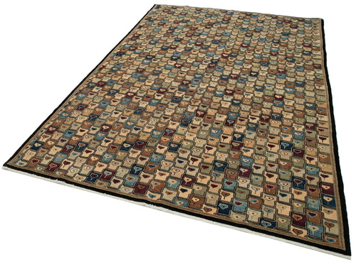 Handmade Area Rug – Tebriz Classic Black Cotton Wool Vintage Carpet 5'11''x9'2''