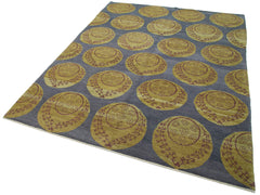 Handmade Area Rug - Classic Blue Turkish Wool Rug 5'11'' x 8'0'' Durable Cotton Weave