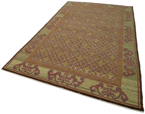 Tebriz Green Classic Cotton Wool Handmade Area Rug 6'0'' x 9'11''