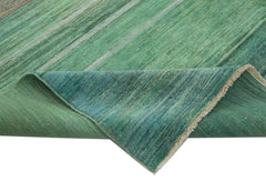 Handmade Area Rug – Tebriz Turquoise Cotton Wool Vintage Hand Woven Carpet 7'11'' x 9'9''