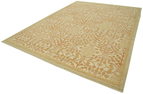 Handmade Area Rug - Classic Beige Cotton Wool Vintage Turkish Carpet 9'1''x12'6''