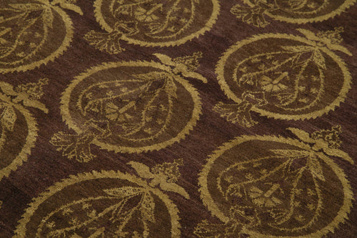 Tebriz Purple Classic Cotton Wool Handmade Area Rug 7'9'' x 9'10''