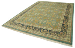 Handmade Area Rug – Tebriz Turquoise Classic Wool Cotton Blend Carpet 9'1''x12'0''