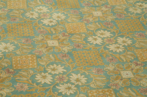 Handmade Area Rug – Tebriz Turquoise Classic Wool Cotton Blend Carpet 9'1''x12'0''