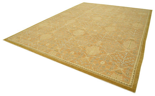 Tebriz Yellow Classic Cotton Wool Handmade Area Rug 10'2'' x 14'0''
