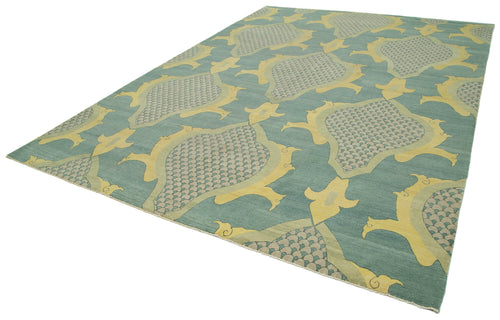 Handmade Area Rug – Classic Blue Turkish Hand Knotted Cotton Wool Carpet 8'11''x11'11''