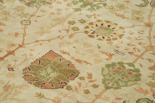 Handmade Area Rug | Classic Beige Cotton Wool Turkish Knotted Carpet 9'x12'2"