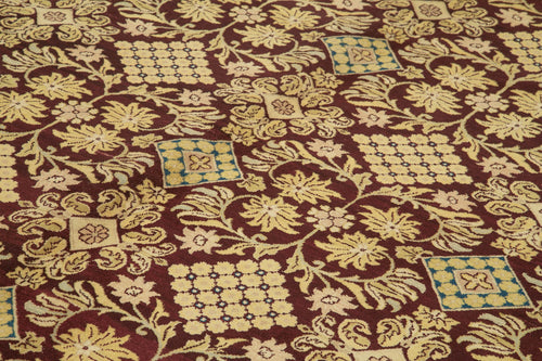 Tebriz Purple Classic Cotton Wool Handmade Area Rug 9'2'' x 12'0''