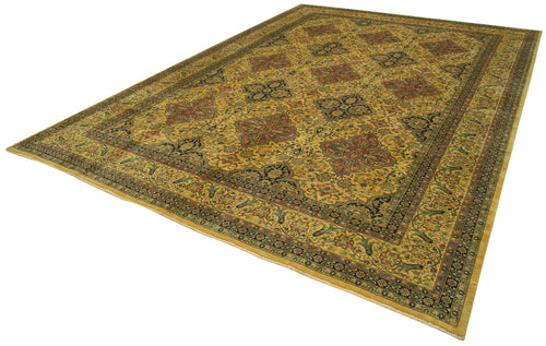 Tebriz Yellow Classic Cotton Wool Handmade Area Rug 9'8'' x 13'7''