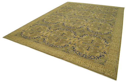 Tebriz Green Classic Cotton Wool Handmade Area Rug 9'9'' x 14'1''