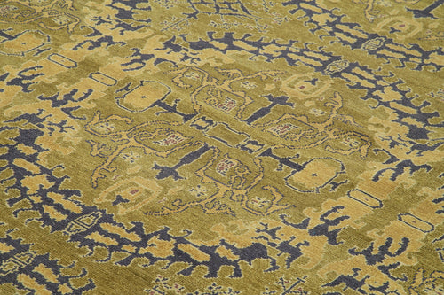 Tebriz Green Classic Cotton Wool Handmade Area Rug 9'9'' x 14'1''