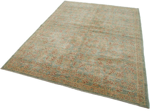 Handmade Area Rug – Classic Green Wool Cotton Vintage Turkish Carpet 6'x8'8''