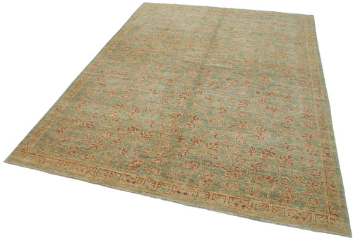 Tebriz Green Classic Cotton Wool Handmade Area Rug 6'2'' x 8'7''