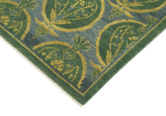 Handmade Area Rug - Tebriz Green Classic Wool Cotton Rug 5'11''x8'0''