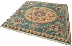 Tebriz Turquoise Classic Cotton Wool Handmade Area Rug 6'11'' x 6'7''