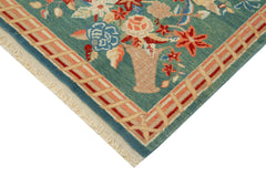 Tebriz Turquoise Classic Cotton Wool Handmade Area Rug 6'11'' x 6'7''