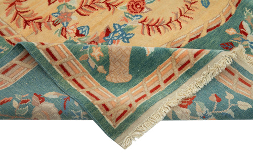 Tebriz Turquoise Classic Cotton Wool Handmade Area Rug 6'11'' x 6'7''