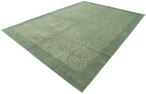 Handmade Area Rug – Tebriz Classic Turquoise Cotton Wool Vintage Carpet 8'6''x11'10''