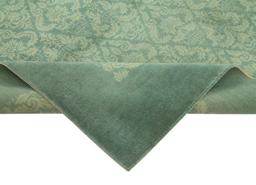 Handmade Area Rug – Tebriz Classic Turquoise Cotton Wool Vintage Carpet 8'6''x11'10''