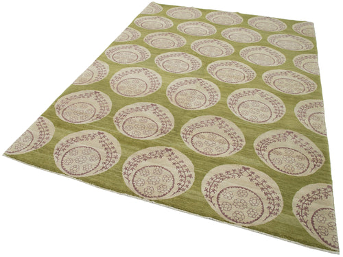 Tebriz Green Classic Cotton Wool Handmade Area Rug 6'0'' x 8'11''
