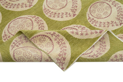 Tebriz Green Classic Cotton Wool Handmade Area Rug 6'0'' x 8'11''