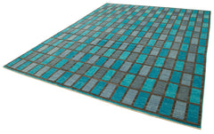 Handmade Area Rug - Classic Turquoise Turkish Wool Rug 8'11''x11'6'' Cotton Wool Carpet