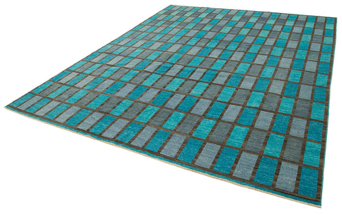 Handmade Area Rug - Classic Turquoise Turkish Wool Rug 8'11''x11'6'' Cotton Wool Carpet