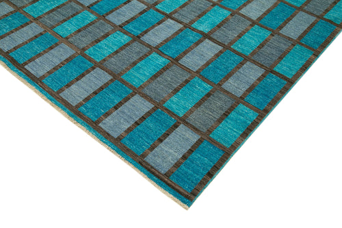 Handmade Area Rug - Classic Turquoise Turkish Wool Rug 8'11''x11'6'' Cotton Wool Carpet