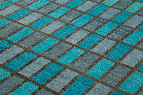 Handmade Area Rug - Classic Turquoise Turkish Wool Rug 8'11''x11'6'' Cotton Wool Carpet