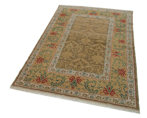 Tebriz Brown Classic Cotton Wool Handmade Area Rug 4'1'' x 5'11''
