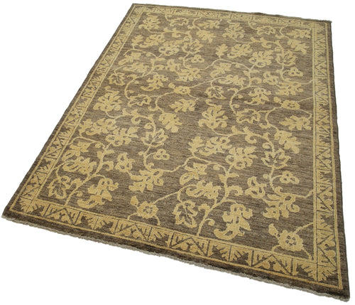 Tebriz Brown Classic Cotton Wool Handmade Area Rug 4'1'' x 5'11''