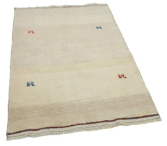 Handmade Area Rug – Classic Beige Turkish Hand Knotted Carpet 3'5''x4'10'' Wool Cotton