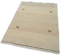 Handmade Area Rug – Classic Beige Turkish Hand Knotted Carpet 3'5''x4'10'' Wool Cotton