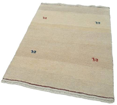 Handmade Area Rug – Classic Beige Turkish Hand Knotted Carpet 3'5''x4'10'' Wool Cotton