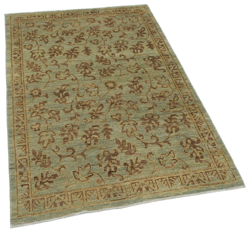 Tebriz Green Classic Cotton Wool Handmade Area Rug 3'9'' x 5'10''