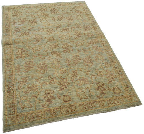 Handmade Area Rug - Classic Green Wool Cotton Rug, Vintage Turkish Carpet 3'7''x5'10''