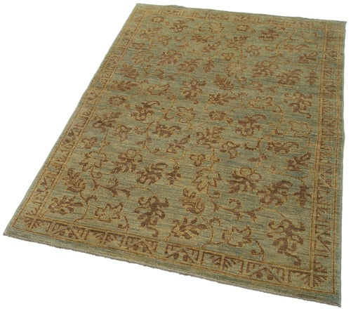 Handmade Area Rug - Classic Green Wool Cotton Rug, Vintage Turkish Carpet 3'7''x5'10''