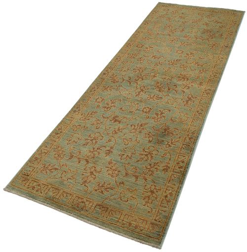 Tebriz Green Classic Cotton Wool Handmade Area Rug 2'11'' x 8'5''