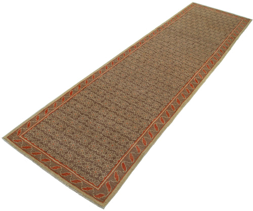Tebriz Brown Classic Cotton Wool Handmade Area Rug 2'7'' x 9'10''